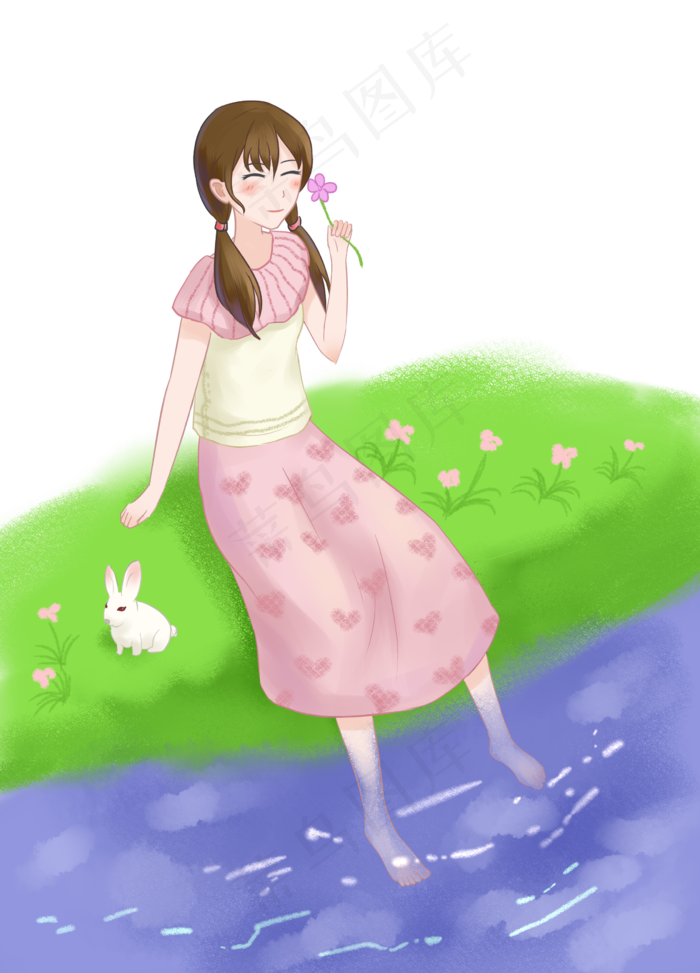 夏季花束兔子(2380X3308(DPI:299))psd模版下载