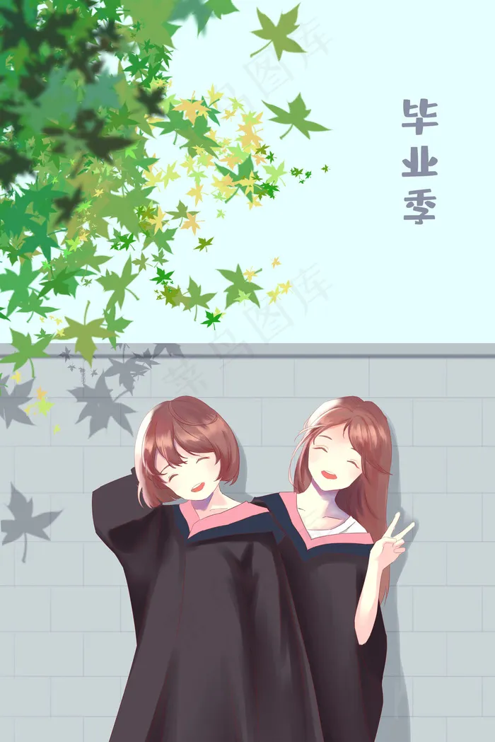 毕业季大学学士服枫叶少女