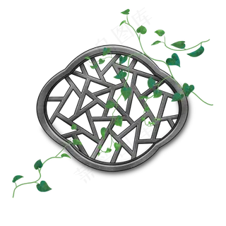 中国风唯美写实园林窗户小景,免抠元素