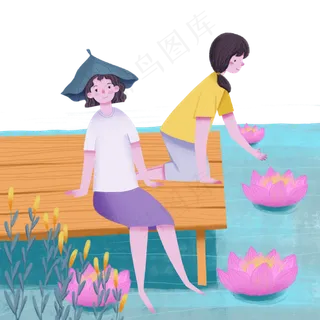 处暑荷花灯女孩