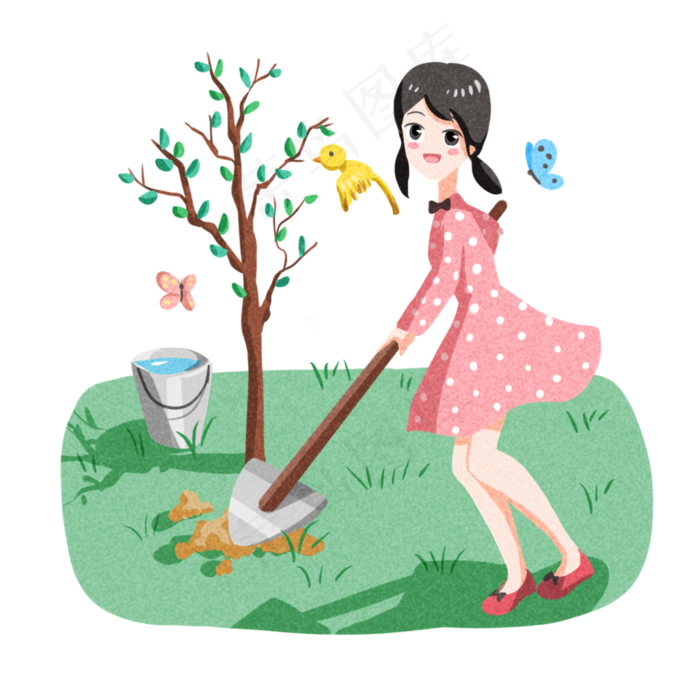 植树节种树的小女孩