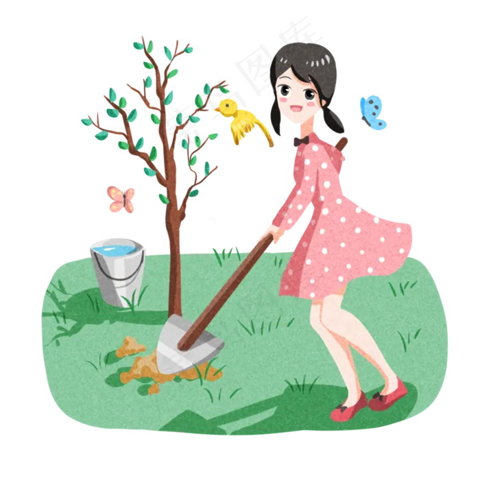 植树节种树的小女孩(1024X1024(DPI:96))psd模版下载