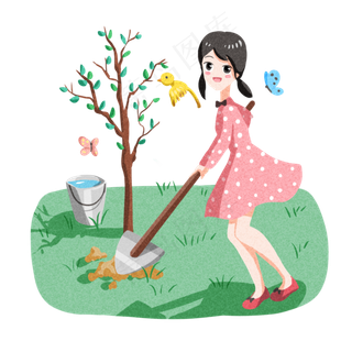 植树节种树的小女孩
