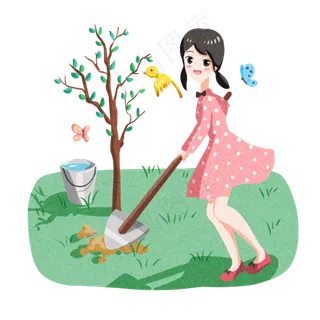 植树节种树的小女孩