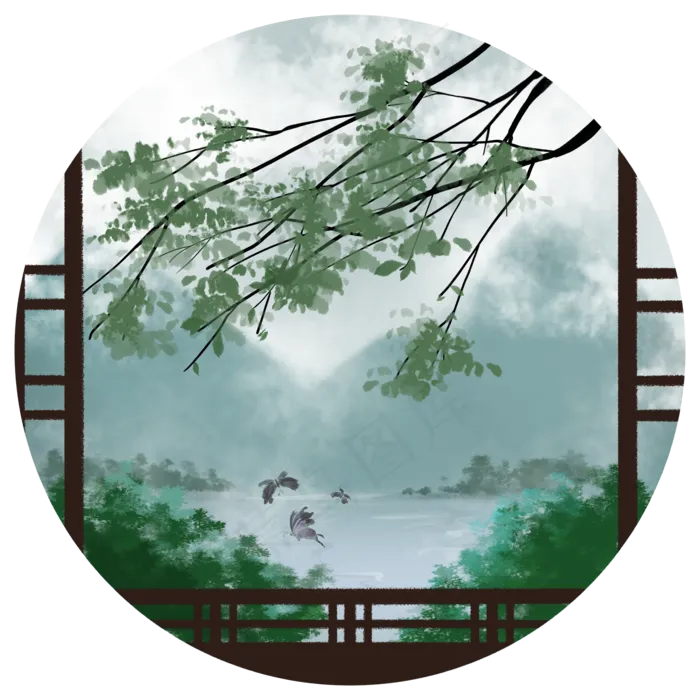 惊蛰节气青绿水墨中国风免扣素材,免抠元素(2000X2000(DPI:300))psd模版下载