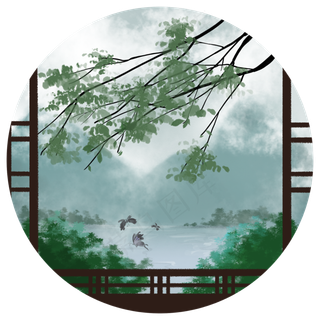 惊蛰节气青绿水墨中国风免扣素材,免抠元素