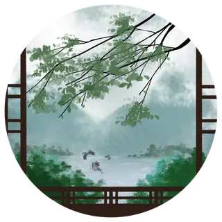 惊蛰节气青绿水墨中国风免扣素材,免抠元素