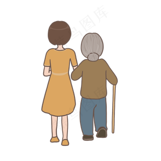 母亲节搀扶母亲散步免抠元素下载