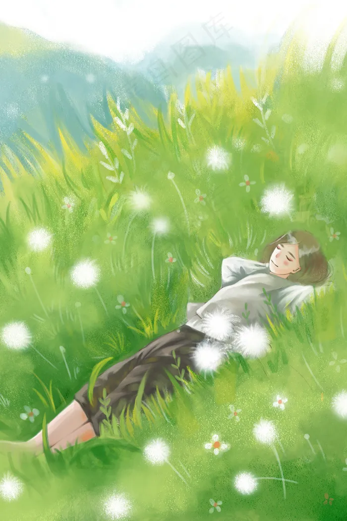 躺在草坪里的小女孩(3545*5315px 300 dpi )psd模版下载