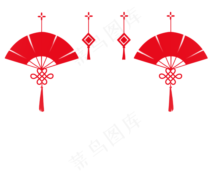 手绘扇子新年挂件,免抠元素