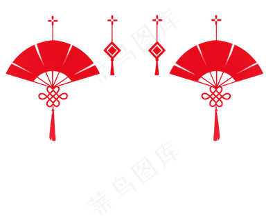 手绘扇子新年挂件,免抠元素