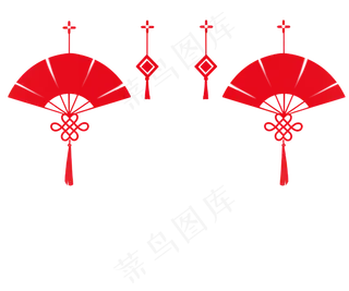 手绘扇子新年挂件,免抠元素