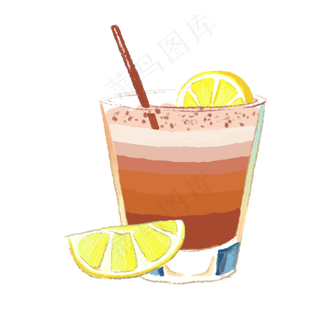 手绘棕色卡通装饰柠檬奶茶