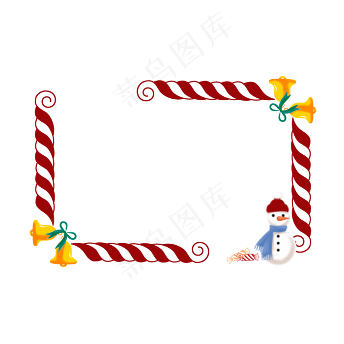 手绘圣诞边框铃铛红色彩带雪人小,免抠元素