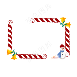 手绘圣诞边框铃铛红色彩带雪人小,免抠元素