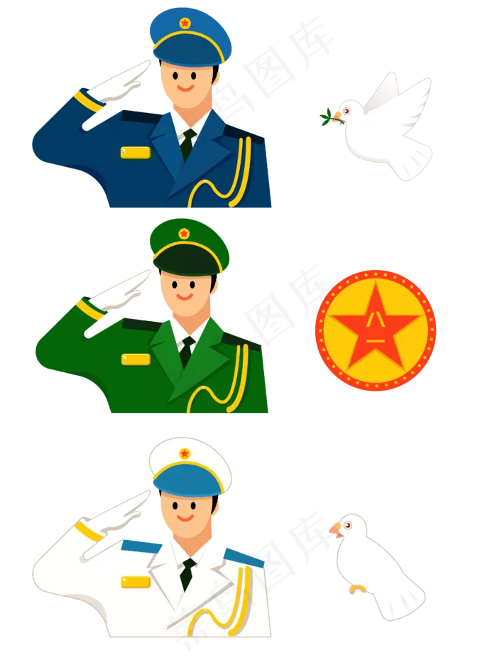 八一建军节中国海陆空三军军人敬(2000X2000(DPI:200))ai矢量模版下载