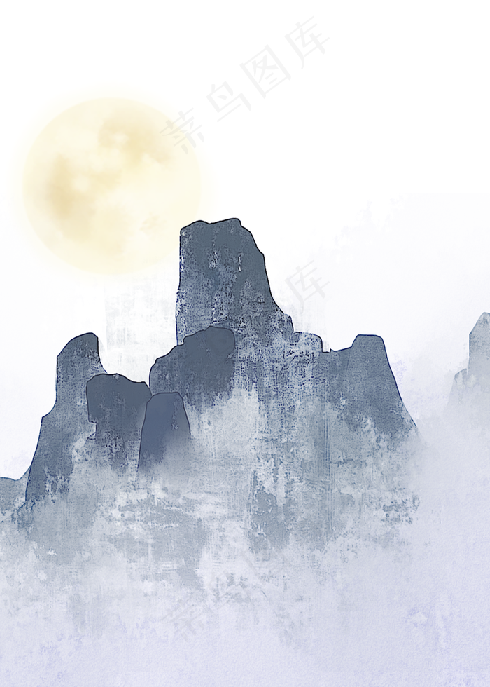 中式山水灰色水墨装饰画(3543X4961(DPI:300))psd模版下载