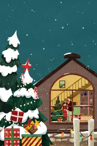 圣诞夜爸爸和女儿一起过圣诞节