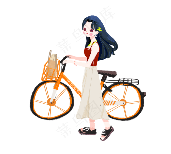 推着单车的女孩(1553X1404(DPI:300))psd模版下载