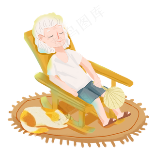 大暑乘凉座摇椅老人png素材