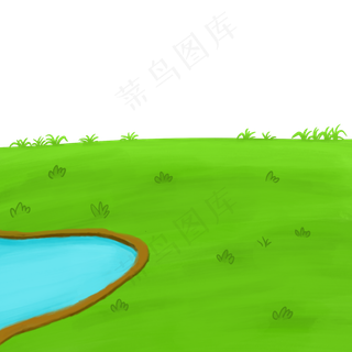 草地绿色植物小河,免抠元素