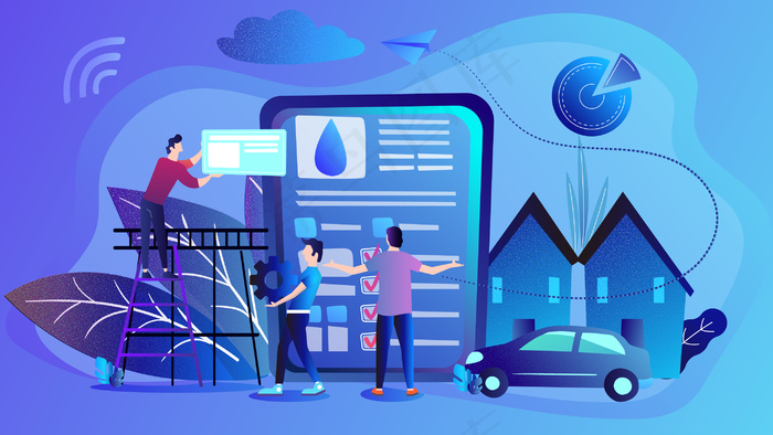 蓝色商务办公插画