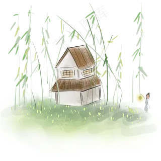 中国风庭院里的竹子和古人,免抠元素