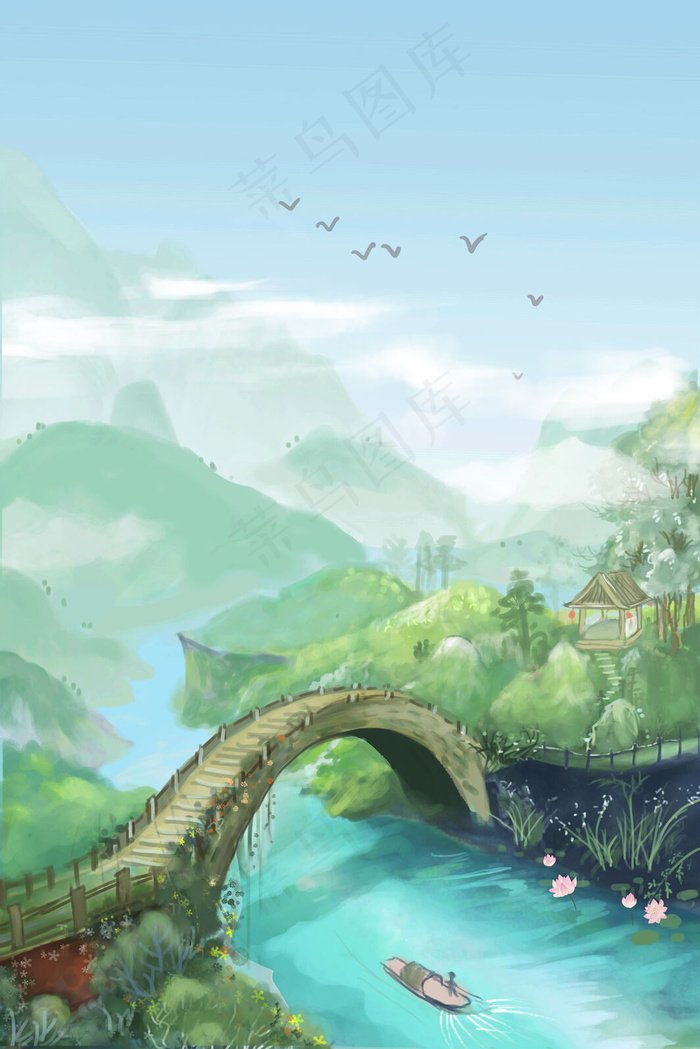 清明小桥流水人家(3545X5315(DPI:300))psd模版下载