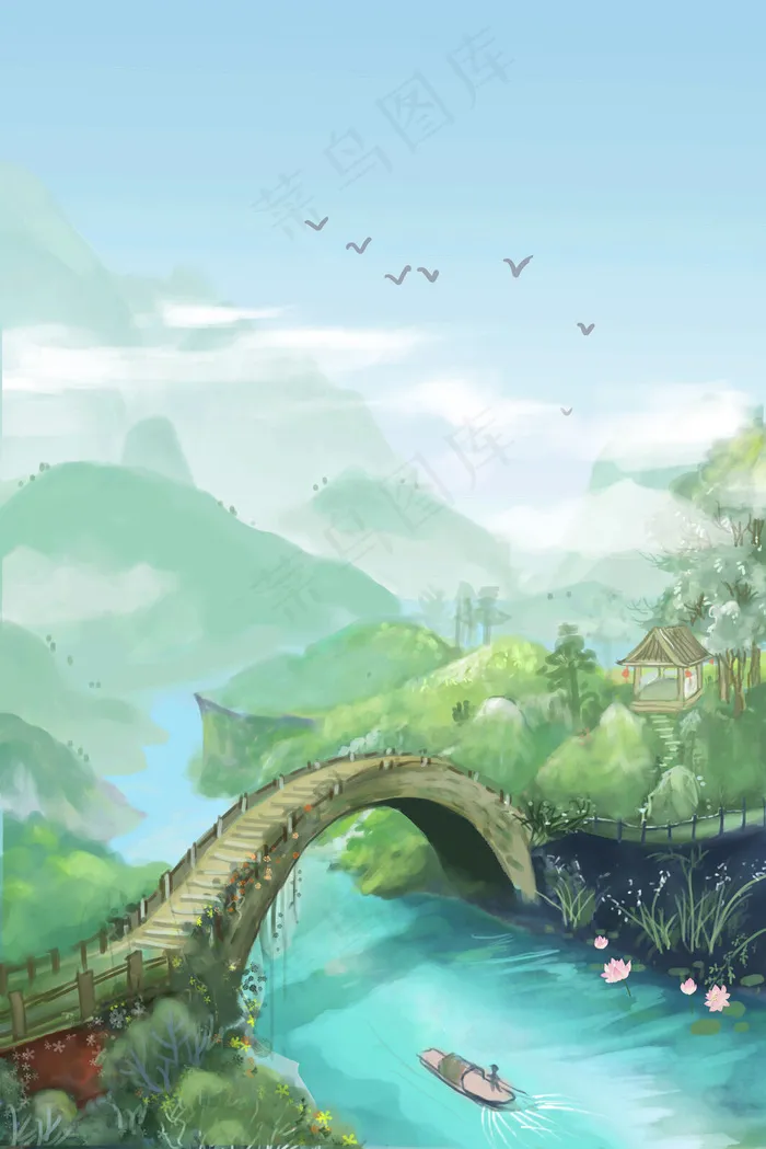 清明小桥流水人家(3545X5315(DPI:300))psd模版下载