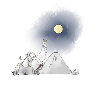 李白醉卧古风人物,免抠元素