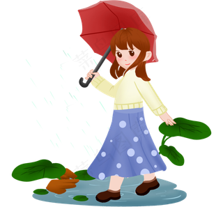春天雨水节气春雨女孩打伞,免抠元素