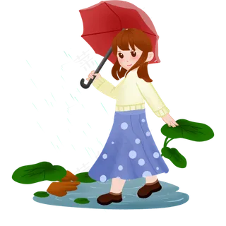 春天雨水节气春雨女孩打伞,免抠元素