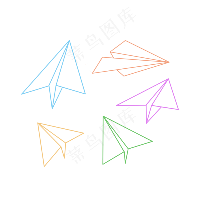 毕业季彩色简约线稿纸飞机PNG