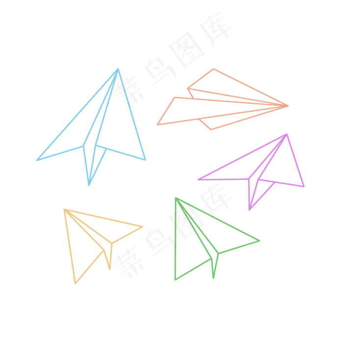 毕业季彩色简约线稿纸飞机PNG(2000X2000(DPI:300))psd模版下载