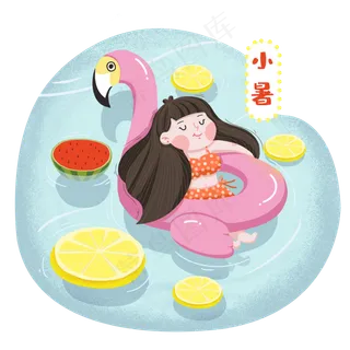 卡通女生悠闲的躺在游泳圈里