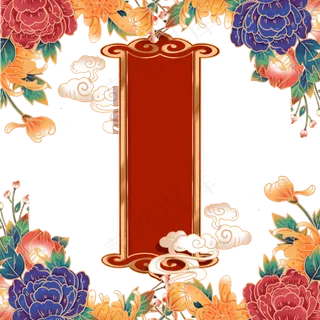 包围式国潮花鸟长边框,免抠元素