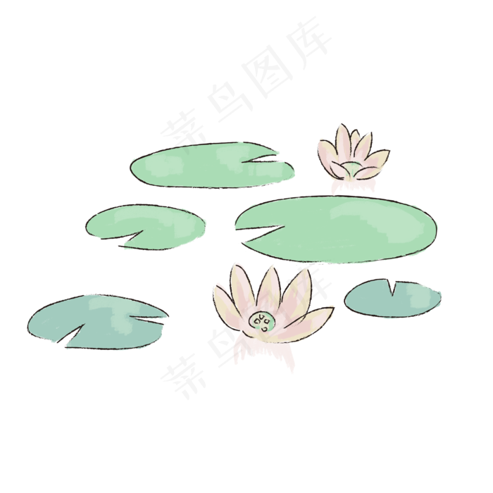 清新可爱手绘荷花装饰(3000X3000(DPI:300))psd模版下载