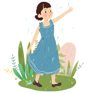 谷雨淋雨的小女孩