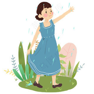 谷雨淋雨的小女孩