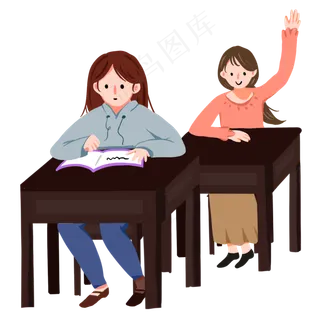 手绘课堂上学生举手回答问题