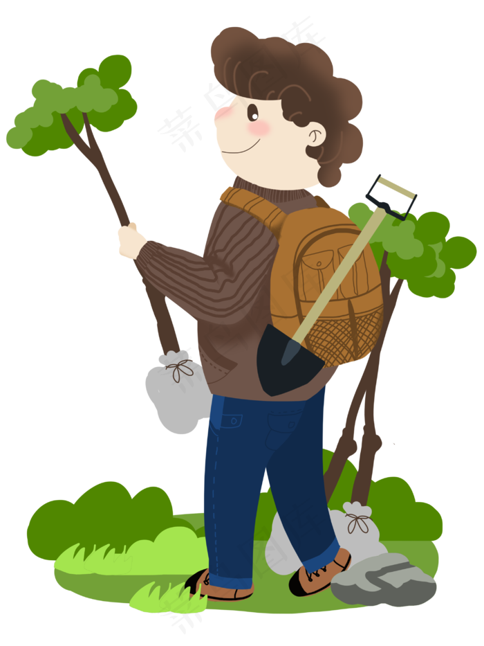 植树节准备植树小孩
