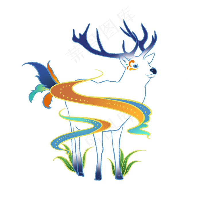 新中式国潮风动物麋鹿