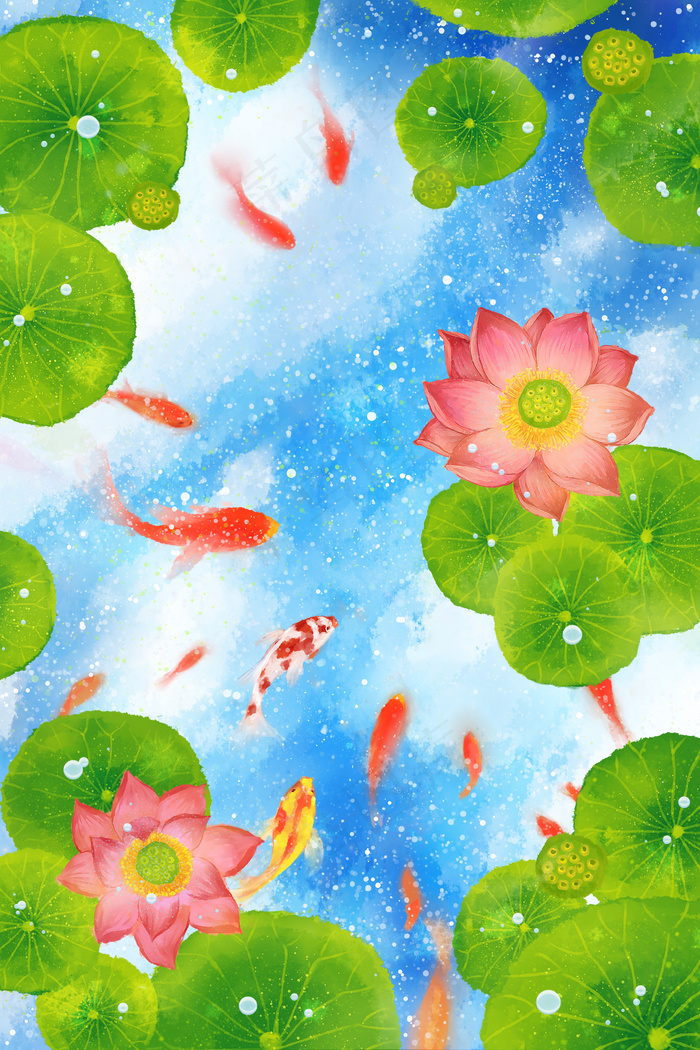 荷花池中的锦鲤鱼(3545X5315(DPI:300))psd模版下载