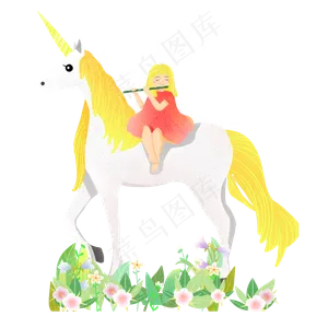 夏至白马鲜花精灵女孩素材