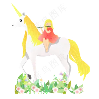 夏至白马鲜花精灵女孩素材