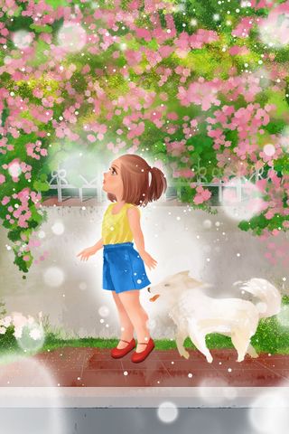 六一儿童节蔷薇花墙下的小女孩