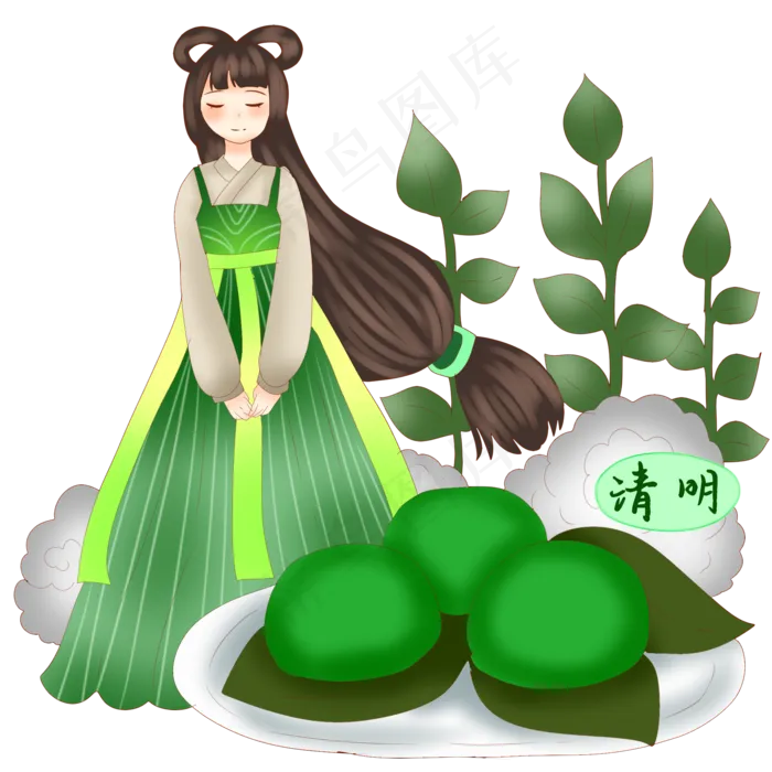 清明节吃青团的女孩(2000X2000(DPI:299))psd模版下载