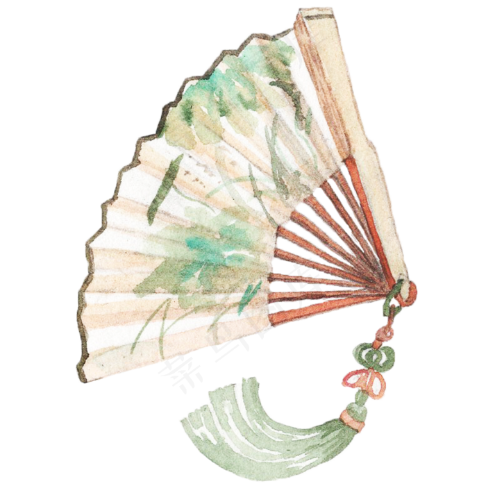 中式折扇卡通插画
