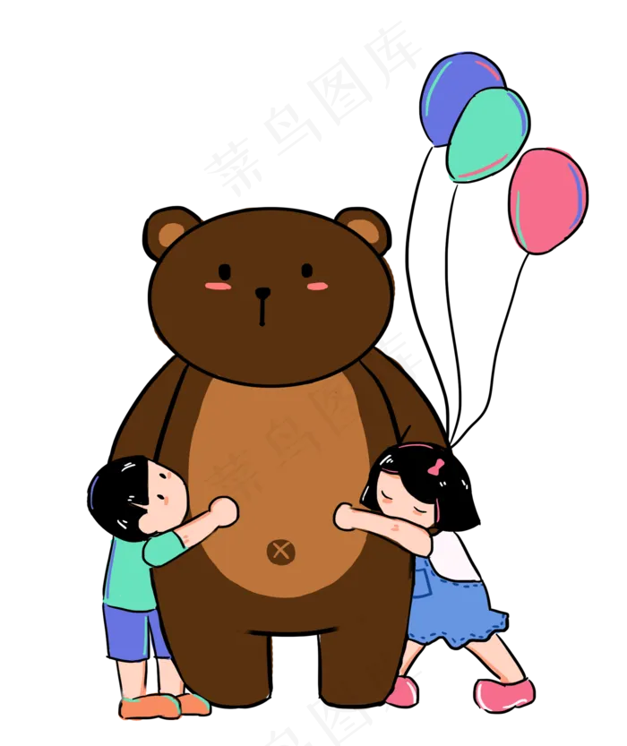 儿童节孩子抱着熊免扣PNG(2100X2500(DPI:300))psd模版下载