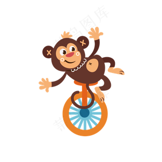 卡通动物动物园猴子简约马戏团演,免抠元素